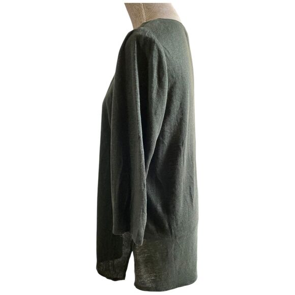 J.Jill Love Linen Dark Green Knit Mixed Media A-Line Slits  Linen Tunic Size M - Picture 6 of 11